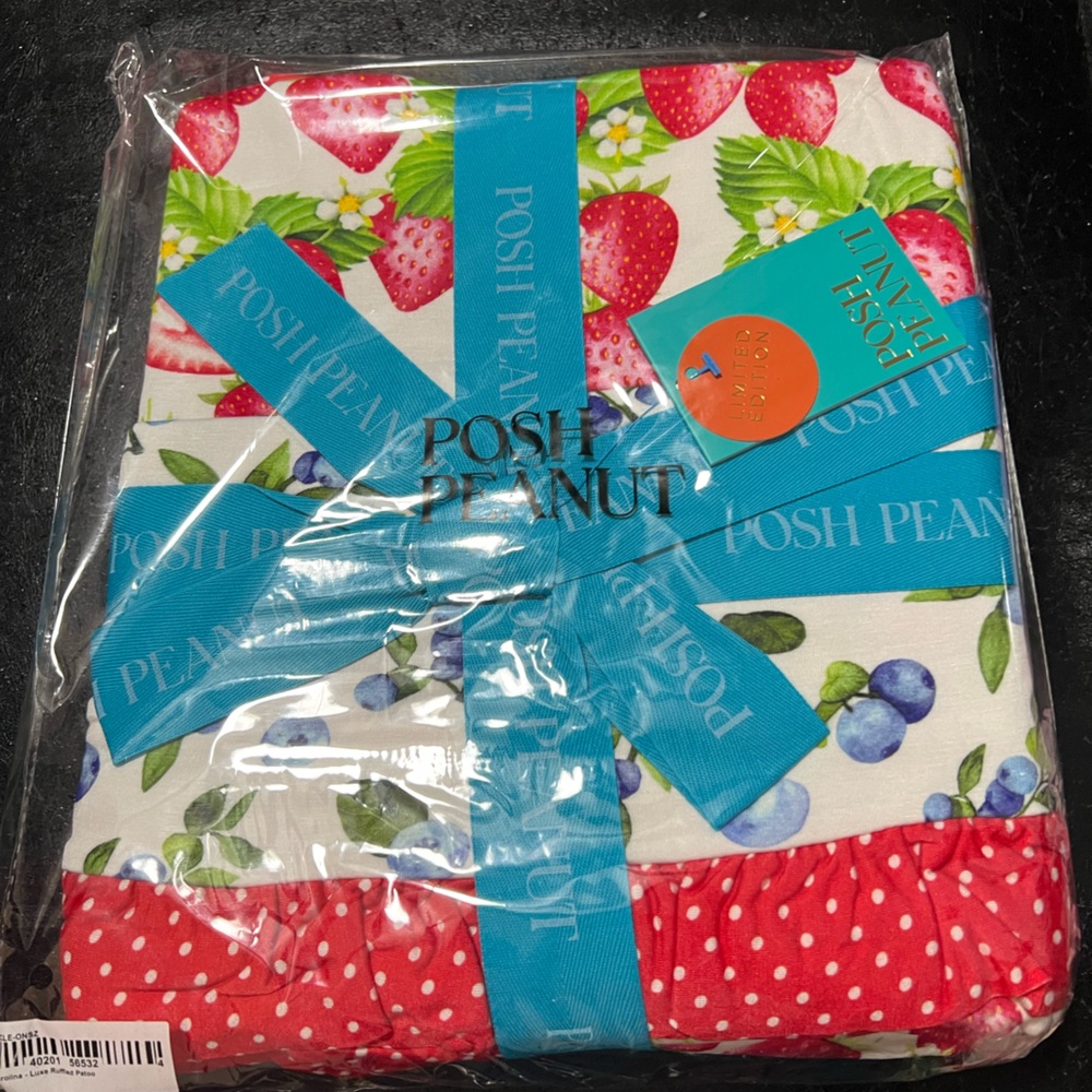 Posh Peanut Kids Strawberry & Berry Print Quilted Blanket - Pink Red